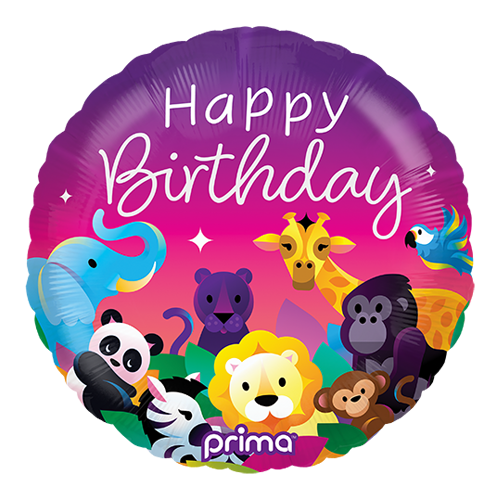 1 Alu 18" Rond Birthday party animals - Prima