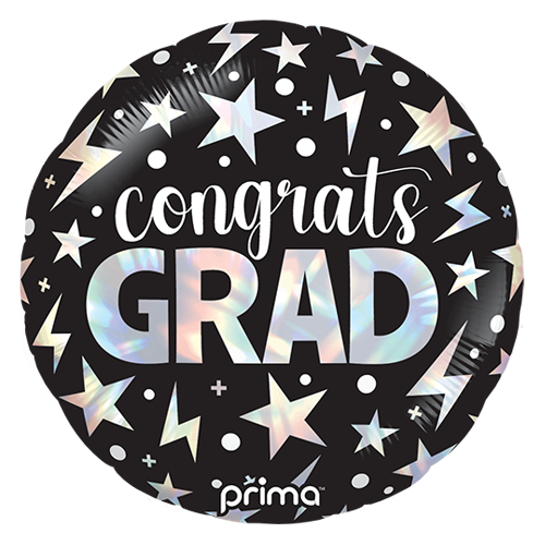 18" Rond Congrats Grad Holographic Stars & Lightning Bolts - Prima