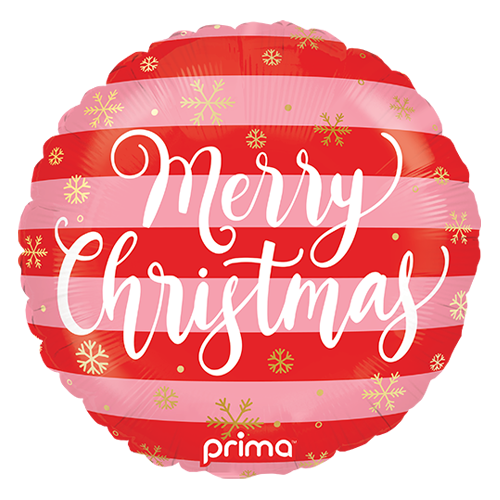 18" Rond Merry Christmas Pink & Red Stripes - Prima