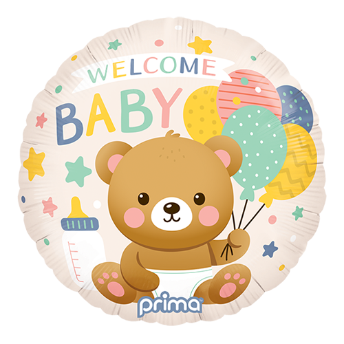 18" Rond Welcome baby bear and balloons - Prima