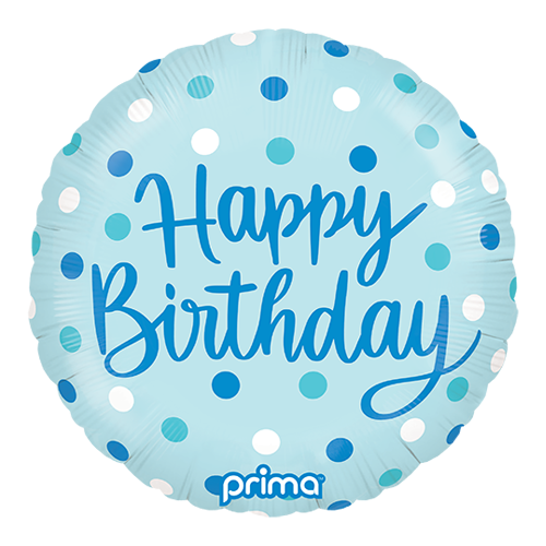 1 Alu 18" Rond Happy Birthday Blue Dots - Prima