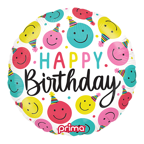 1 Alu 18" Rond Happy Birthday Happy Faces - Prima