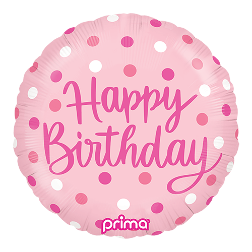 1 Alu 18" Rond Happy Birthday Pink Dots - Prima