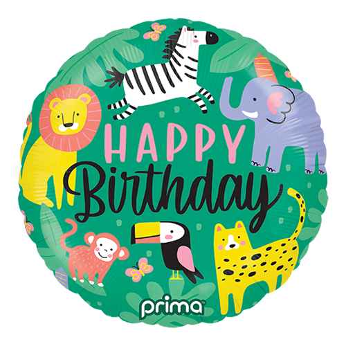 1 Alu 18" Rond Happy Birthday Jungle - Prima