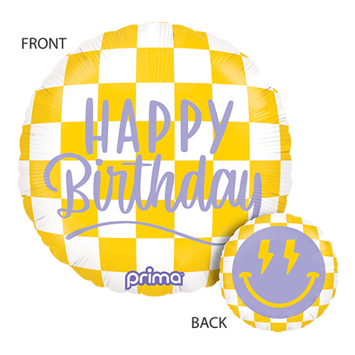 1 Alu 18" Rond Happy Birthday Happy Face Checker - Prima