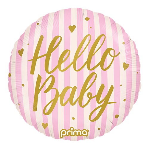 1 Alu 18" Rond Hello Baby Pink Stripes - Prima