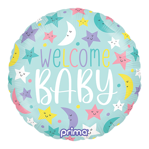 1 Alu 18" Rond Welcome Baby Moons & Stars - Prima