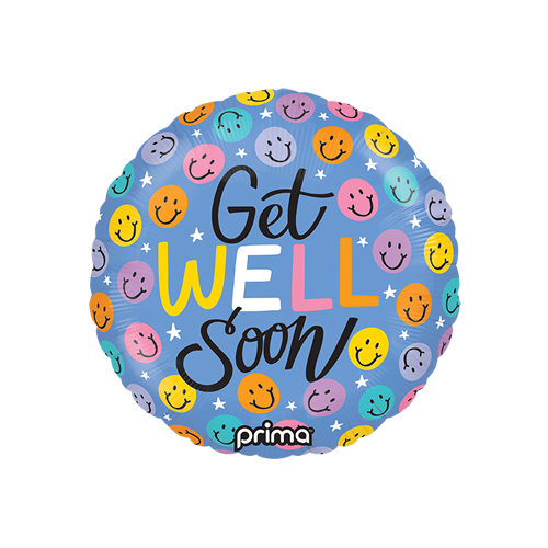 1 Poche De 6 Alu Rond Get Well Happy Faces 9" - Prima