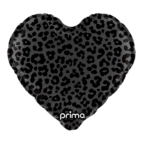 18" Heart Black Shiny & Matte Leopard Print (FR)