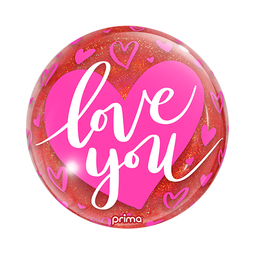 1 Sphère 10" love you Pink Hearts Red Glitter - Prima