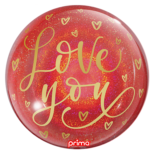 1 Sphère 20" love you gold hearts red Glitter - Prima