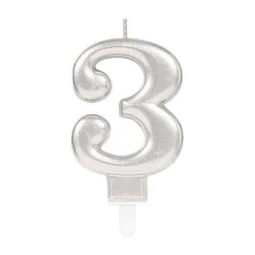 1 Bougie Chiffre 3 Argent 9.3cm (FR)