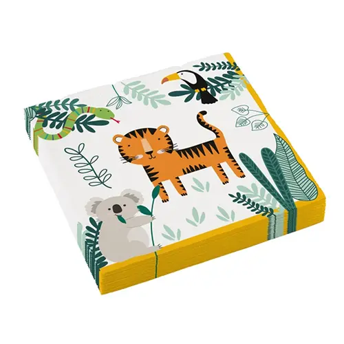 LOT DE 16 SERVIETTES 33x33 cm JUNGLE (FR)