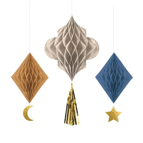 LOT DE 3 DECORATION PAPIER EID RAMADAN (FR)