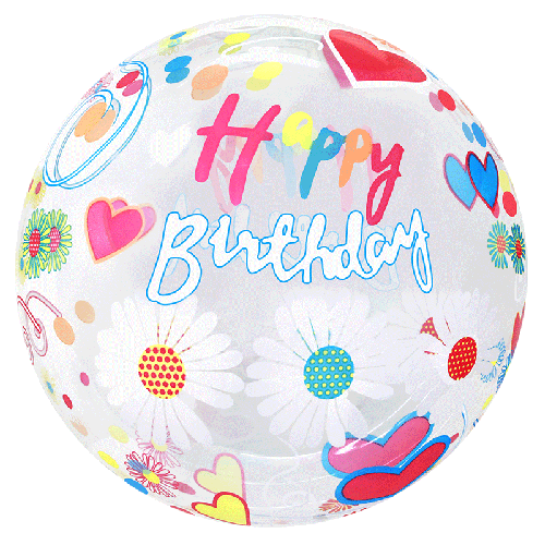 Printed Bubble 20" Bday Heart and Flowers - Eanjia