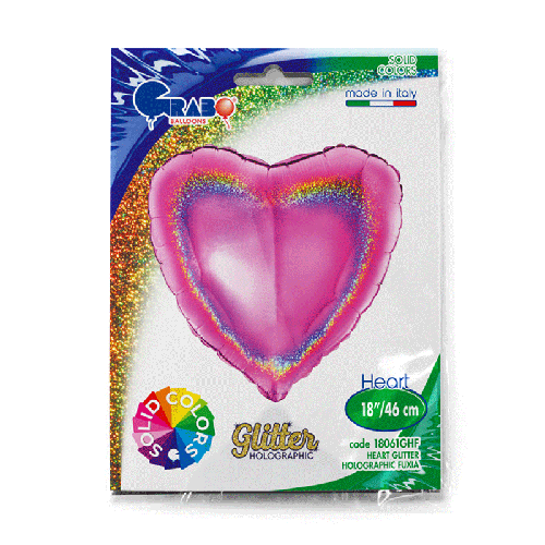 COEUR GLITTER HOLOGRAPHIQUE FUCHSIA 18' EMBALLÉ (FR)