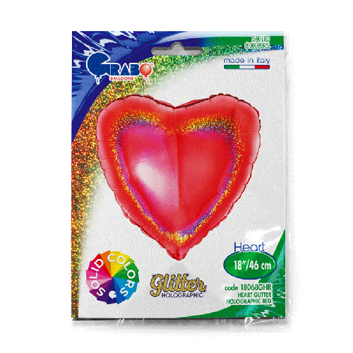 COEUR GLITTER HOLOGRAPHIQUE RED 18' EMBALLÉ (FR)