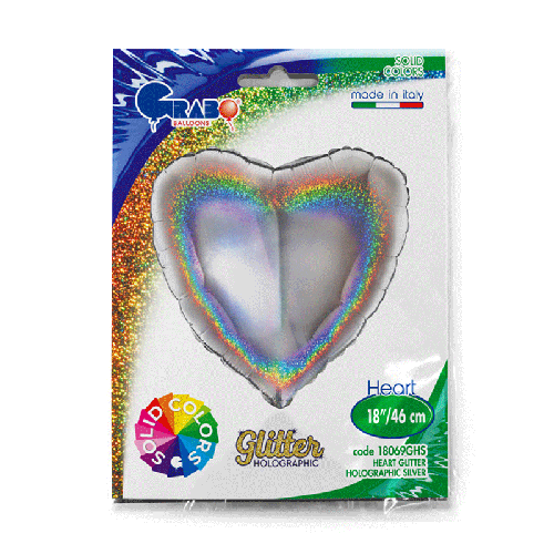 COEUR GLITTER HOLOGRAPHIQUE SILVER 18' EMBALLÉ (FR)