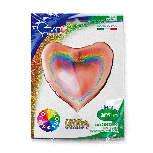 COEUR GLITTER HOLOGRAPHIC ROSE GOLD 36' EMBALLE (FR)