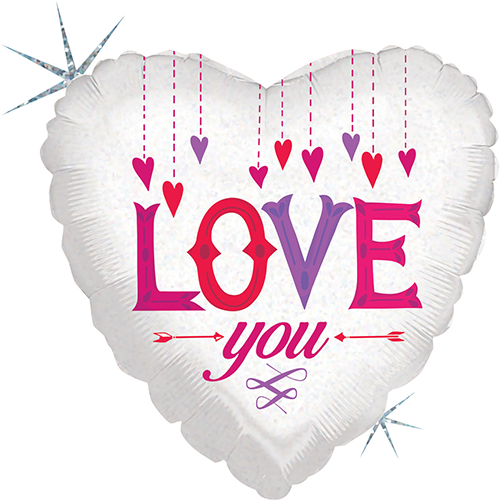 Love You Hanging Hearts Holo 18" - Grabo