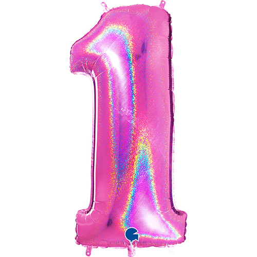 Chiffre '1' Glitter Holo Fuchsia 40" - Grabo