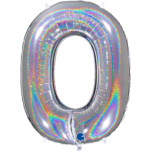 Chiffre '0' Glitter Holo Argent 40" - Grabo