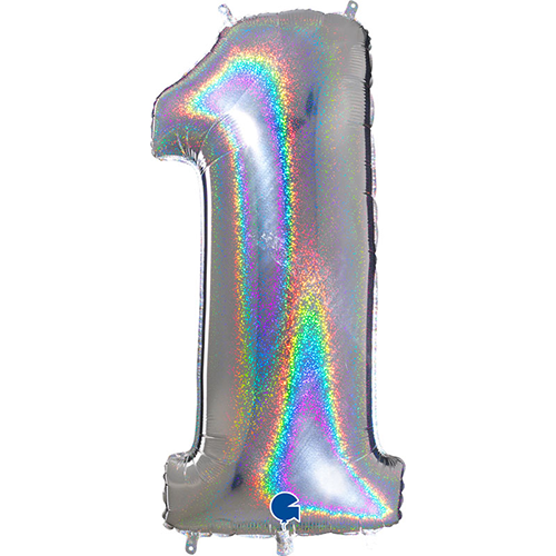 Chiffre '1' Glitter Holo Argent 40" - Grabo