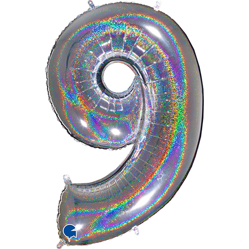 Chiffre '9' Glitter Holo Argent 40" - Grabo