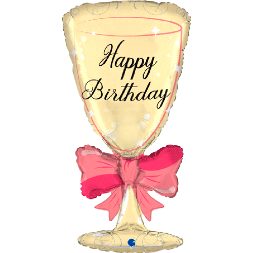 Happy Birthday Glass W Ribbon 36" - Grabo