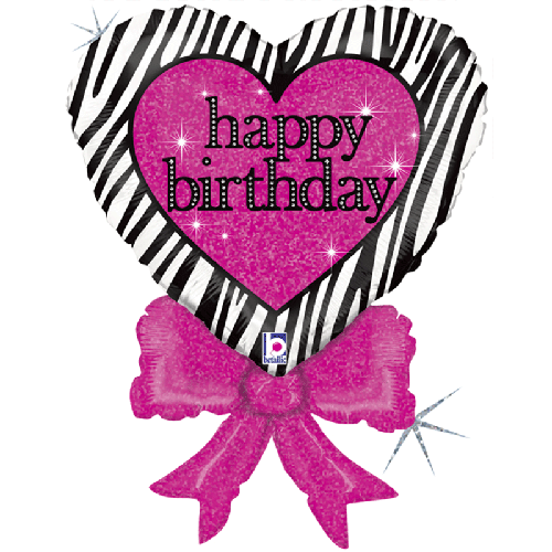 BIRTHDAY ZEBRA HEART BOW 30' PACK (FR)