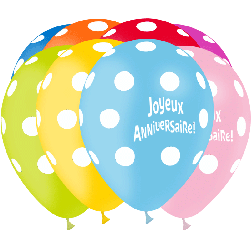 8 Ballons Hg112 Joyeux Anniversaire Pois Assortiment – Balloonia