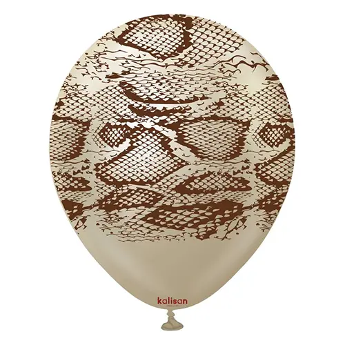 25 BALLONS 12'' MIRROR WHITE GOLD imprimé SAFARI SNAKE (FR)