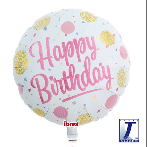 Happy Birthday Pink Et Gold Dots 14" Alu - Takarakosan