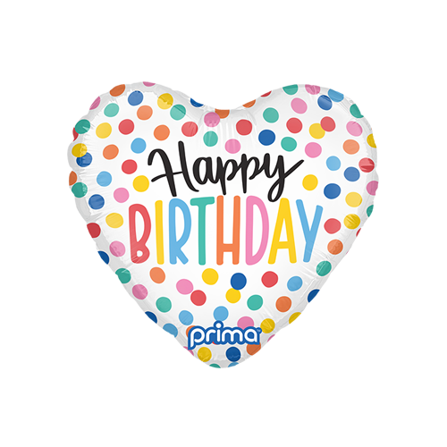 [PF-BDCF-9-FR] 6 Alu Balloons 9" Happy Birthday Confetti Heart - Prima