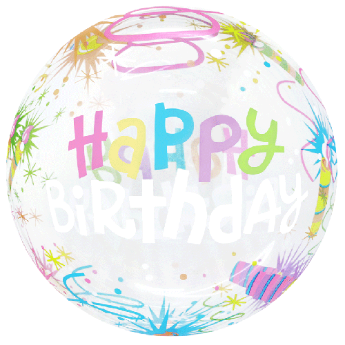 [BBQ010-4-FR] Printed Bubble 20" Happy Bday Fireworks - Eanjia