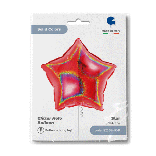 [G19268GHR-P-FR] STAR GLITTER HOLOGRAPHIQUE RED 18' EMBALLÉ (FR)