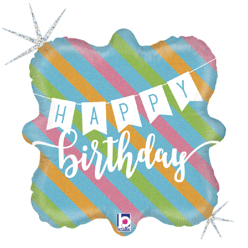 [G36696GH-P-FR] Birthday Banner And Stripes 18" - Grabo