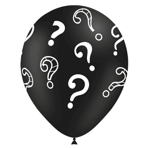 [112P41110*8-FR] 8 Ballons Hg112 Noir Imprimé Point D'Interrogation 12" - Balloonia